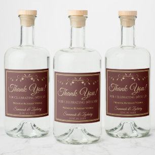 Étiquettes Pour Bouteilles De Liqueur Merci Mariage Brown Gold & Auburn