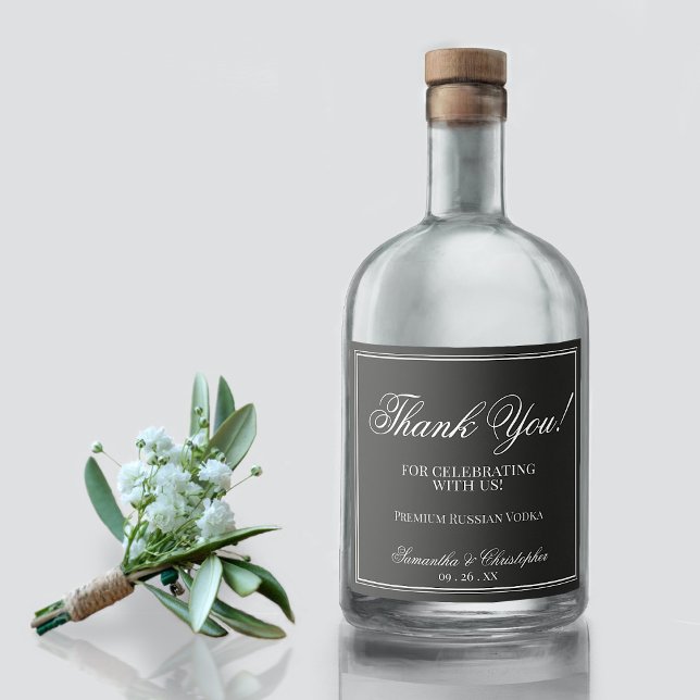 Étiquettes Pour Bouteilles De Liqueur Merci Mariage Elegance simple blanc sur noir (Créateur téléchargé)