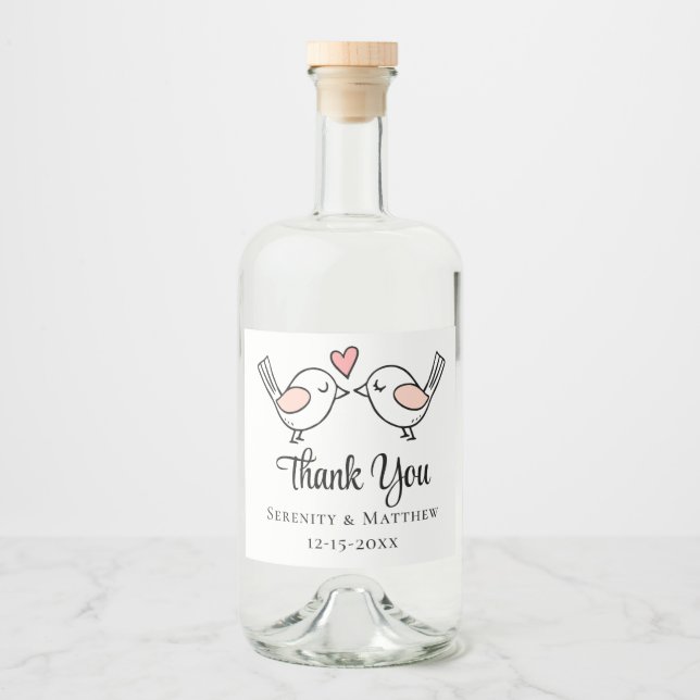 Étiquettes Pour Bouteilles De Liqueur Merci mignon Inséparables Lovebirds Mariage (Devant)