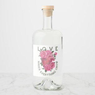 Étiquettes Pour Bouteilles De Liqueur Message de croissance du coeur romantique et Rose