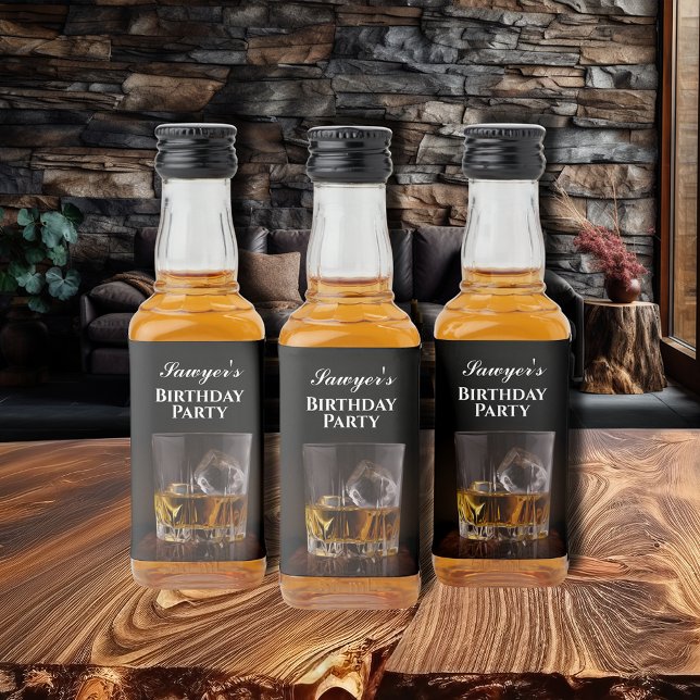 Étiquettes Pour Bouteilles De Liqueur Mini en verre de Whiskey personnalisé (Whiskey rocks glass on custom birthday party mini liquor bottle labels)