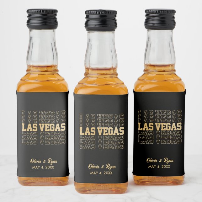 Étiquettes Pour Bouteilles De Liqueur Mini Mariage noir et or Las Vegas (Bouteilles)