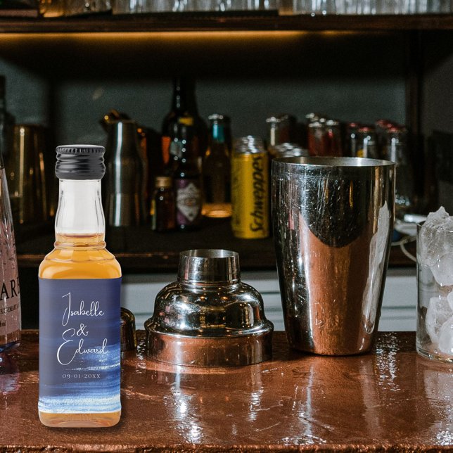 Étiquettes Pour Bouteilles De Liqueur Mini pinceau aquarelle bleu marine moderne (Créateur téléchargé)