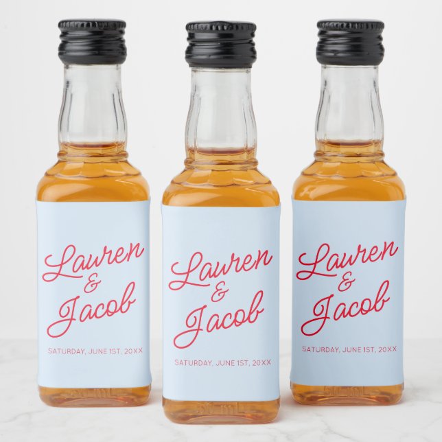 Étiquettes Pour Bouteilles De Liqueur Modern Minimal Minimalist Blue Red Wedding Mini (Bouteilles)