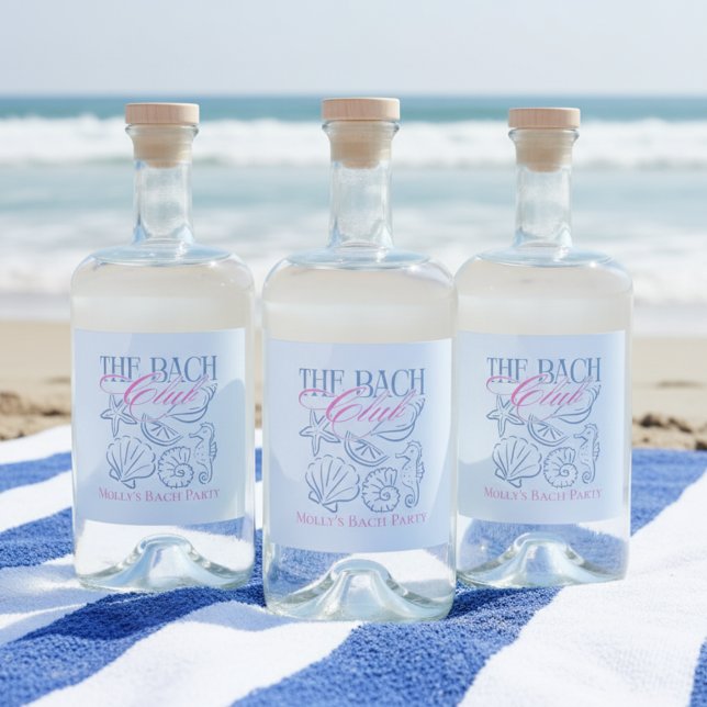 Étiquettes Pour Bouteilles De Liqueur Moderne Coastal Seashell Thème Bachelorette Party (Add a stylish coastal touch to your beverages with these “Bach Club” Drink Labels!)
