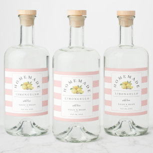 Étiquettes Pour Bouteilles De Liqueur Moderne Limoncello Pastel Pink Stripe