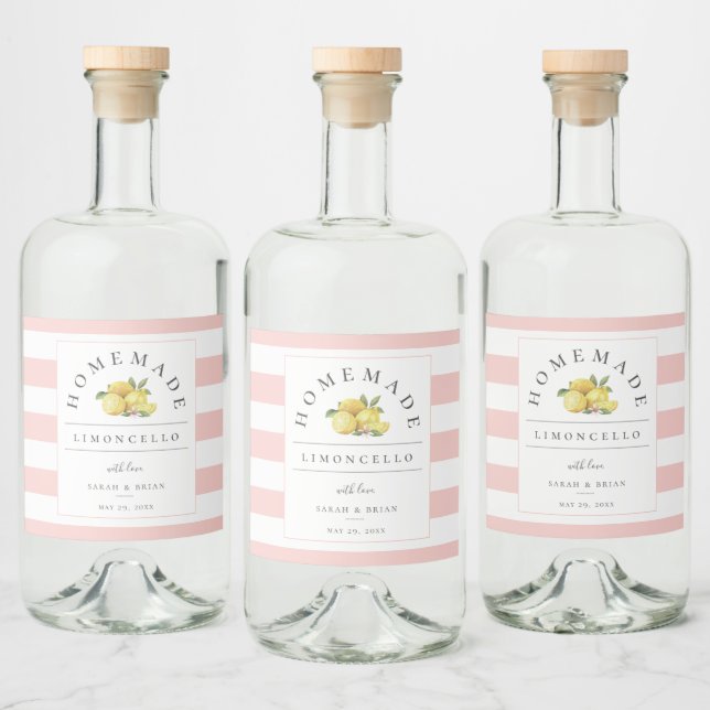 Étiquettes Pour Bouteilles De Liqueur Moderne Limoncello Pastel Pink Stripe (Bouteilles)