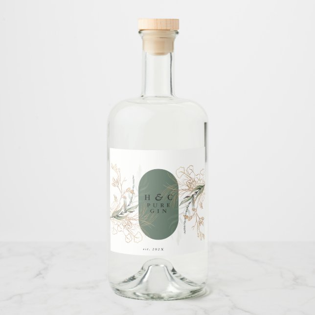 Étiquettes Pour Bouteilles De Liqueur Monogramme Abstrait de l'eucalyptus botanique mode (Devant)