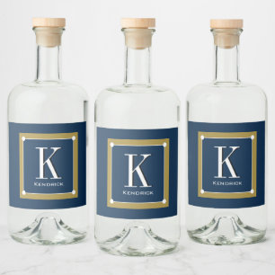 ÉTIQUETTES POUR BOUTEILLES DE LIQUEUR MONOGRAMME CHIC ET DE STYLISH_MODERN NAVY/GOLD