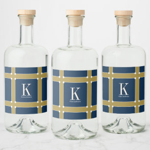 ÉTIQUETTES POUR BOUTEILLES DE LIQUEUR MONOGRAMME CHIC ET DE STYLISH_MODERN NAVY/GOLD