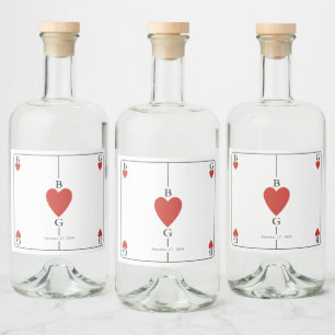 Étiquettes Pour Bouteilles De Liqueur Monogramme Coeurs de jeu Mariage de carte