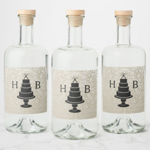 Étiquettes Pour Bouteilles De Liqueur Monogramme de gâteau mariage