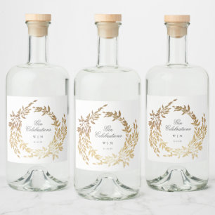 Étiquettes Pour Bouteilles De Liqueur Monogramme d'or classique Mariage de crête botaniq