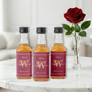 Étiquettes Pour Bouteilles De Liqueur Monogramme doré Écriture élégante Rouge bordeaux M