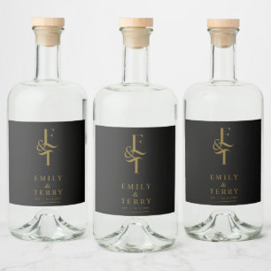 Étiquettes Pour Bouteilles De Liqueur Monogramme minimaliste Gold Personnalisé Mariage C