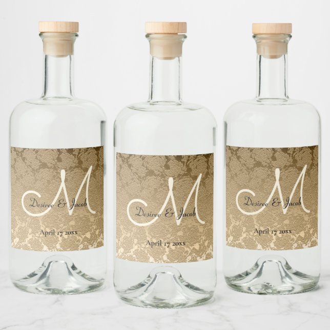 Étiquettes Pour Bouteilles De Liqueur Monogramme Or Elégant Mariage moderne (Bouteilles)