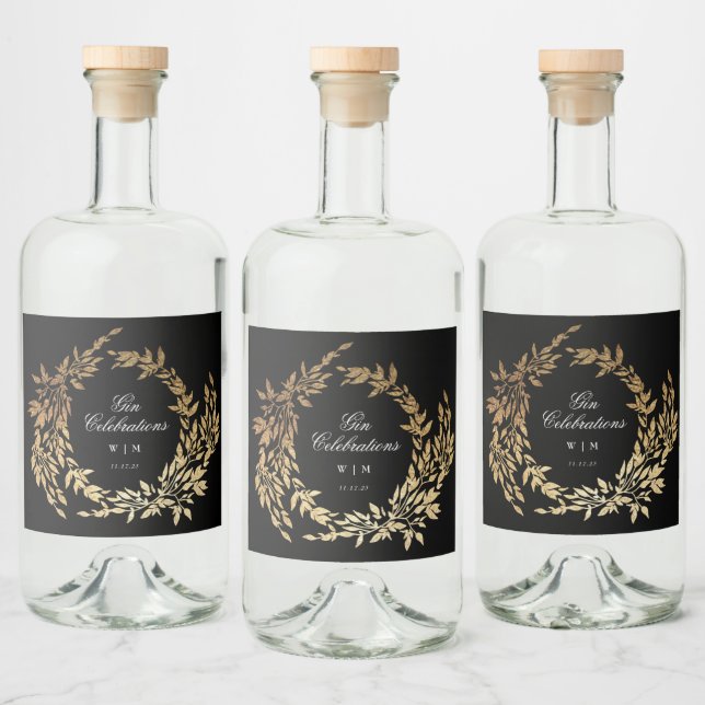 Étiquettes Pour Bouteilles De Liqueur Monogramme traditionnel Noir Crest Mariage classiq (Bouteilles)
