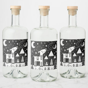Étiquettes Pour Bouteilles De Liqueur Motif de renne noir et blanc drôle