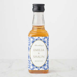 Étiquettes Pour Bouteilles De Liqueur Motif de style méditerranéen bleu et blanc