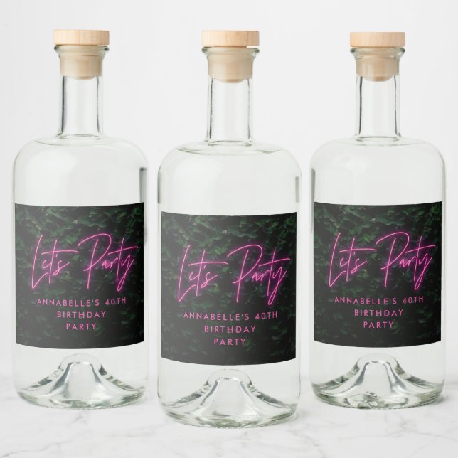 Étiquettes Pour Bouteilles De Liqueur Neon rose funky moderne laisse la fête contemporai (Bouteilles)
