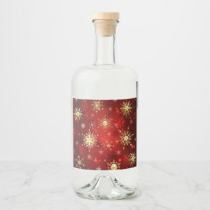 Étiquettes Pour Bouteilles De Liqueur Noël Golden Snowflakes sur Arrière - plan rouge