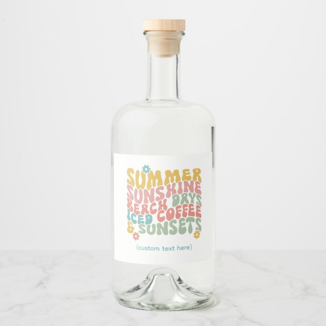 Étiquettes Pour Bouteilles De Liqueur Nom du monogramme rose d'été Super (Devant)