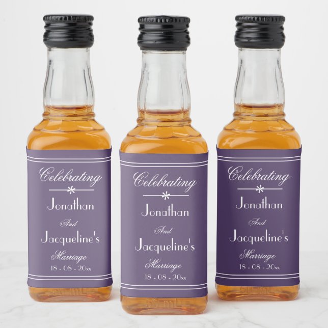 Étiquettes Pour Bouteilles De Liqueur Noms de mariage personnalisés Dusty Purple Mini (Bouteilles)