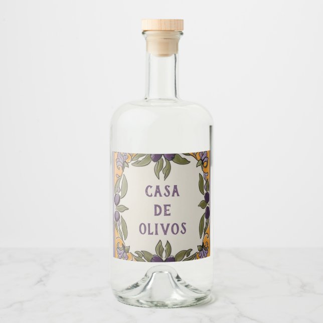 Étiquettes Pour Bouteilles De Liqueur Olives rustiques Texte personnalisé Huile d'olive (Devant)