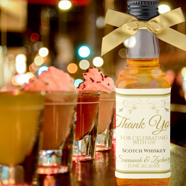 Étiquettes Pour Bouteilles De Liqueur Or & Crème Simple Elégant Mariage Merci Mini (Créateur téléchargé)