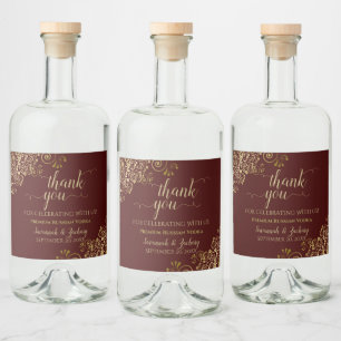Étiquettes Pour Bouteilles De Liqueur Or élégant sur le Merci Mariage Brown Auburn