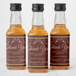 Étiquettes Pour Bouteilles De Liqueur Or sur Auburn Brown Mariage Merci Mini