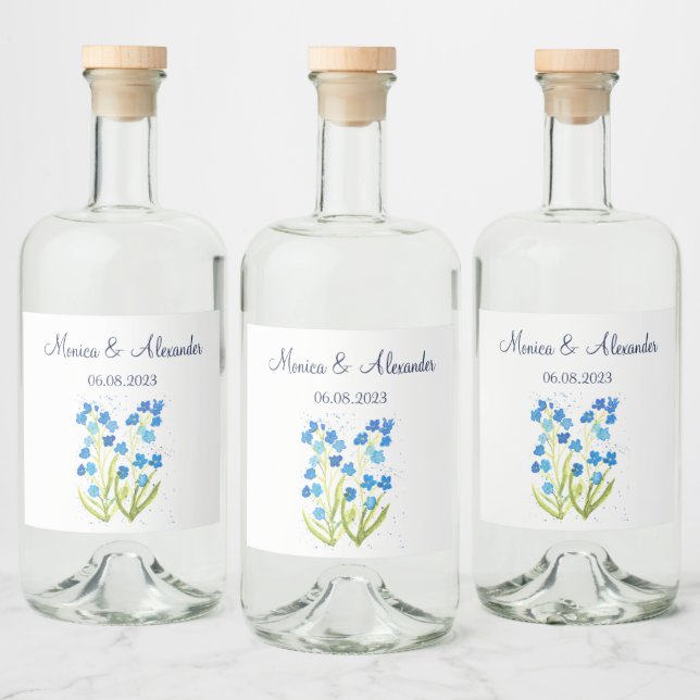 Étiquettes Pour Bouteilles De Liqueur Oubliez-moi pas Blue Floral Spring Wedding (Bouteilles)