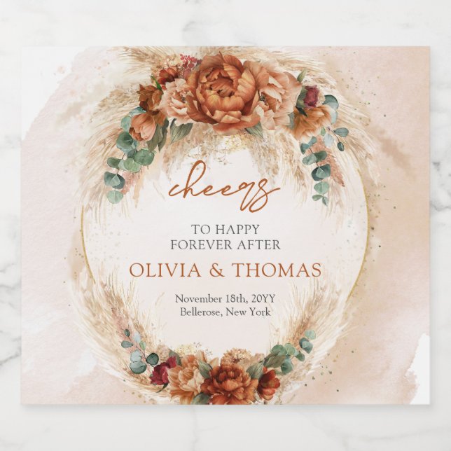 Étiquettes Pour Bouteilles De Liqueur Pampas bordeaux rouillé en terre cuite à l'aquarel (Étiquettes simples)