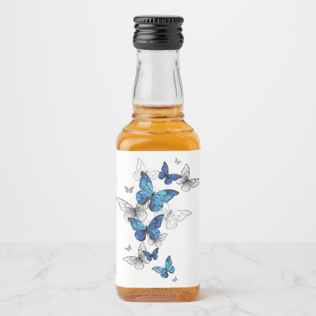 Étiquettes Pour Bouteilles De Liqueur Papillons volants bleus Morpho (Devant)