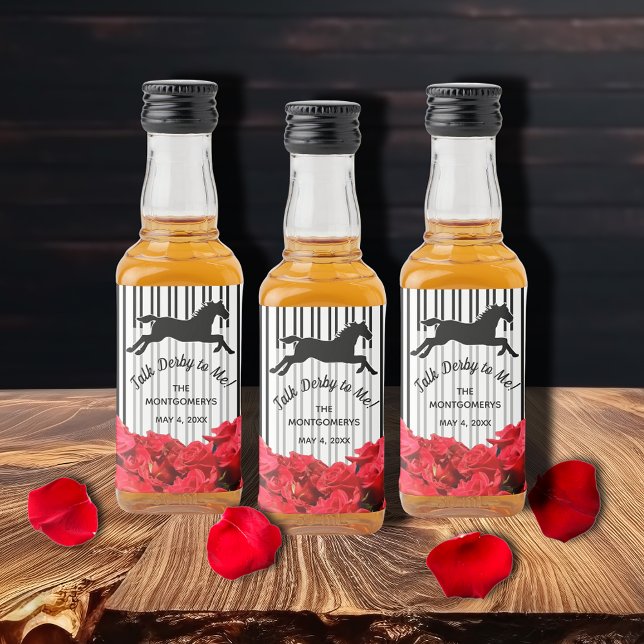Étiquettes Pour Bouteilles De Liqueur Parlez Derby à moi Hippocampe et Roses (Create beautiful mini liquor bottle labels for your Derby party, serve or give as party favors.)