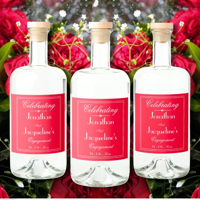 Étiquettes Pour Bouteilles De Liqueur Parti de l'engagement Romantique Rouge Personnalit (Celebrating an Engagement? Romantic Red Custom Names Chic Liquor Bottle Labels will make it special.)