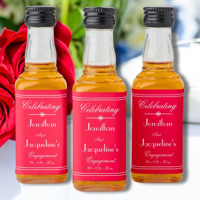 Étiquettes Pour Bouteilles De Liqueur Partie d'engagement Favoriser Script élégant rouge (For a Perfect Engagement Party - Elegant Script Cute Red Mini Liquor Bottle Labels.)