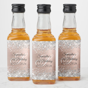 Étiquettes Pour Bouteilles De Liqueur Parties scintillant d'argent Rose or Monogramme 21