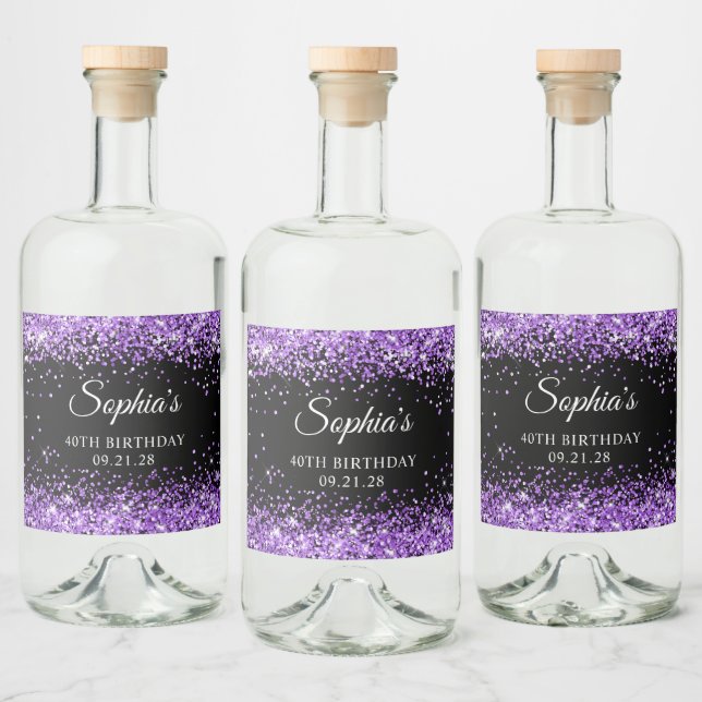 Étiquettes Pour Bouteilles De Liqueur Parties scintillant violette Noir 40e anniversaire (Bouteilles)