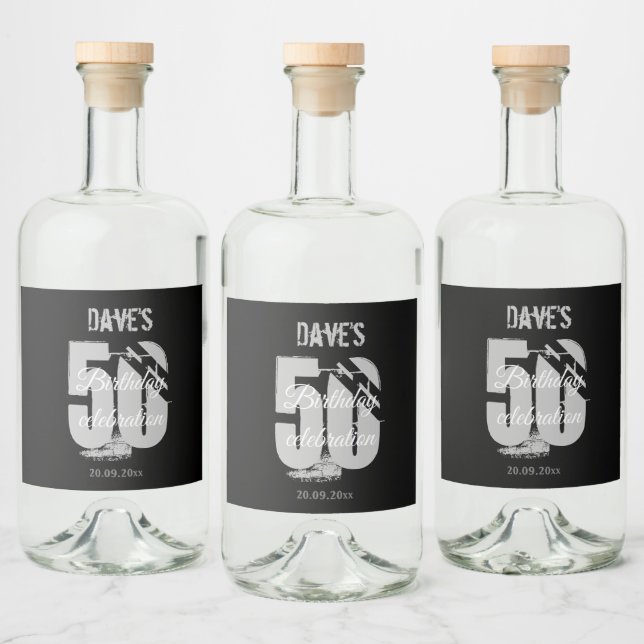 Étiquettes Pour Bouteilles De Liqueur Personnalisé Noir 50ème N'importe quel âge fête d' (Bouteilles)