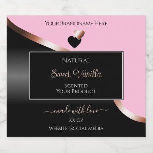 Étiquettes Pour Bouteilles De Liqueur Pink Black Wavy Rose Gold Hearts Étiquettes de pro