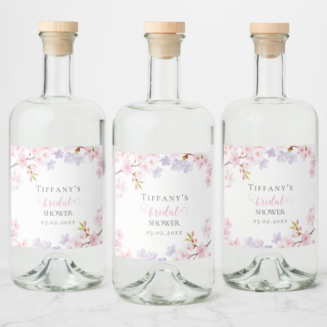 Étiquettes Pour Bouteilles De Liqueur Pink Cherry Blossom in Bloom Garden Bridal Shower (Bouteilles)