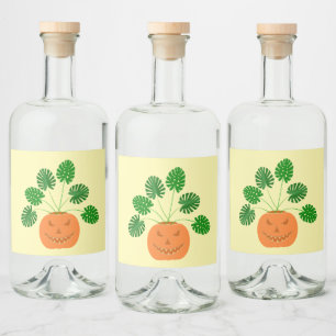Étiquettes Pour Bouteilles De Liqueur Plante Halloween Monstera en Citrouille