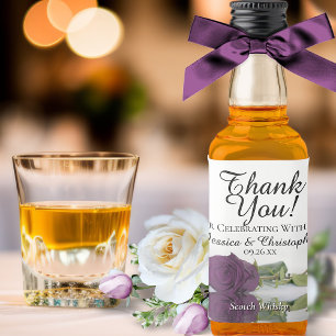 Étiquettes Pour Bouteilles De Liqueur Plum violet reflétant le Mariage Rose Merci Mini