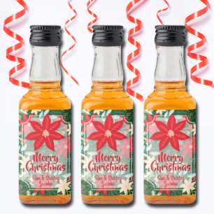 Étiquettes Pour Bouteilles De Liqueur Poinsettia Floral Holiday Christmas Custom Mini