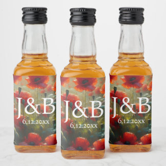 Étiquettes Pour Bouteilles De Liqueur Poppies rouges Floral Mariage Personnalisé