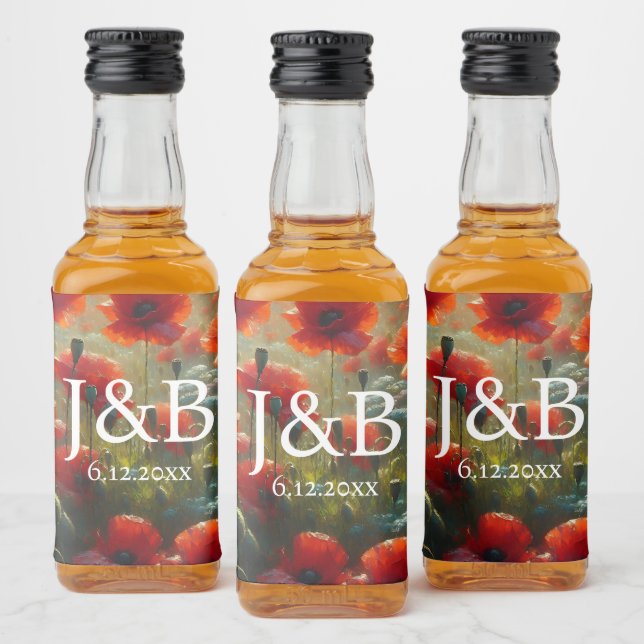 Étiquettes Pour Bouteilles De Liqueur Poppies rouges Floral Mariage Personnalisé (Bouteilles)