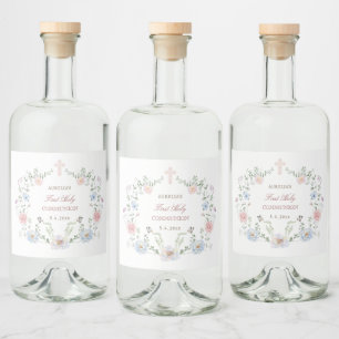 Étiquettes Pour Bouteilles De Liqueur Première communion de cadre floral élégant