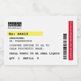 Étiquettes Pour Bouteilles De Liqueur Prescription Faux Tonic Chill