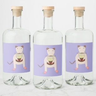 Étiquettes Pour Bouteilles De Liqueur Rat de Siamese avec gâteau d'anniversaire